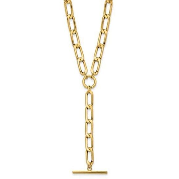 Leslie's 14K Polished Flat Oval Link Drop with 2in ext. Choker Necklace - Picture 4 of 5